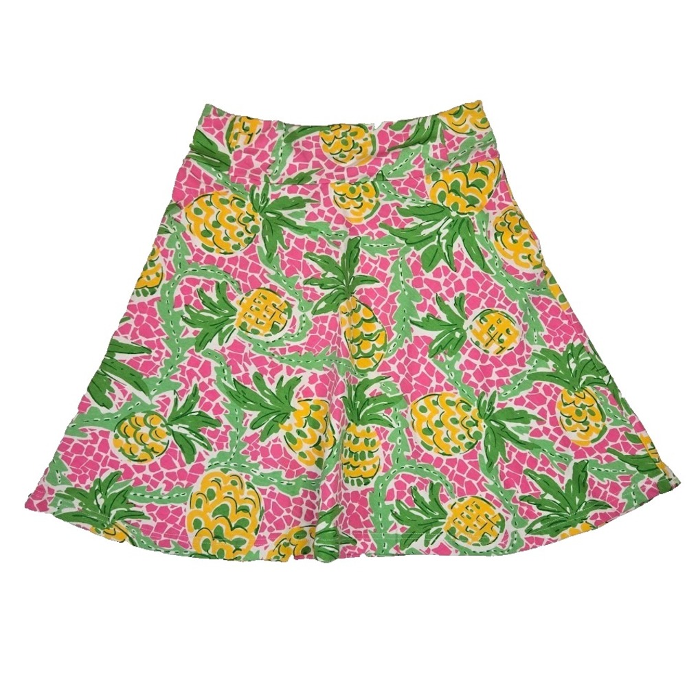 Barbara Gerwit Jersey Knit Pineapple Print Skirt Size L Pink‎ Green Yellow NWT